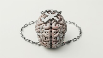 a brain wrapped in chains with a keyhole at its center, symbolizing the constraints of the mind and the quest for liberation through knowledge