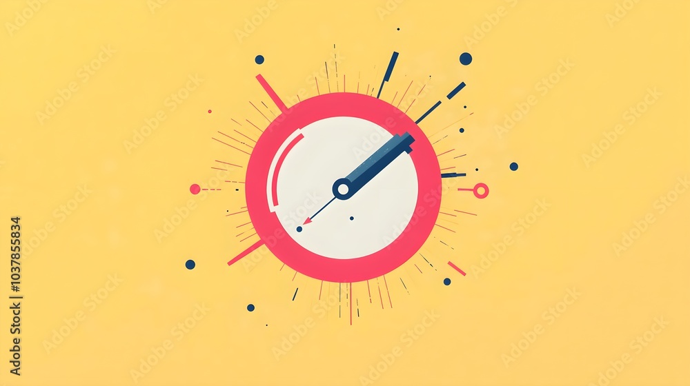 Poster abstract yellow background with red clock and geometric shapes