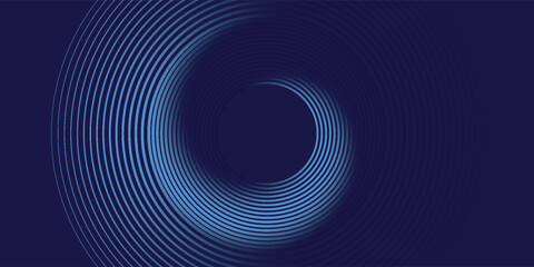Abstract blue glowing geometric lines on dark blue background. Modern shiny blue circle lines pattern. Futuristic technology concept. Suit for cover, poster, banner, brochure, header, website