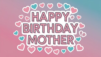 Fototapeta premium Pink and Blue Heart-Filled Birthday Greeting for Mother
