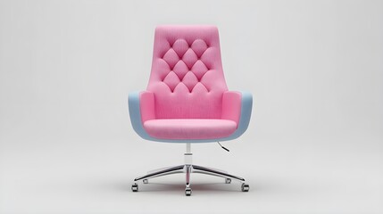 Fototapeta premium Pink and Blue Swivel Office Chair with Chrome Base
