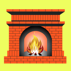 silhouette vector of a fireplace features a classic brick design with a roaring fire. The flames dance warmly, casting a cozy ambiance, perfect for evoking feelings of comfort and home.