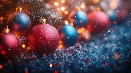 Fototapeta premium A Stunning and Colorful Merry Christmas and Happy New Year Celebration Scene Featuring Vibrant Decorations and Festive Atmosphere for Use in Holiday Promotions and Cards