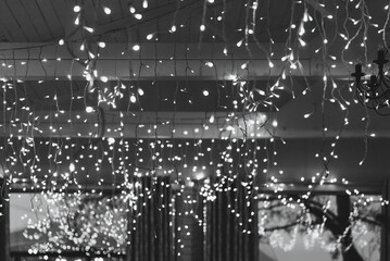 This image features a captivating black and white photograph showcasing a collection of festive...