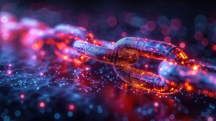 Blockchain technology concept, vibrant colors, digital graphics, close-up, futuristic