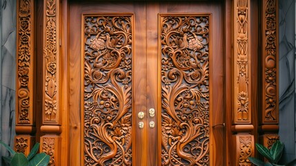 Intricately Carved Wooden Door