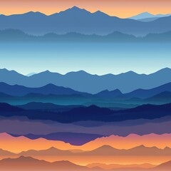 Fototapeta premium Stylized Thai Mountain Silhouettes at Sunset