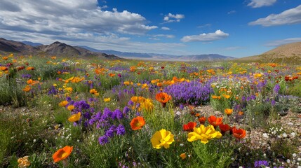 Obraz premium A dramatic sky backdrop of rolling clouds over a flower field, capturing a moody atmosphere 