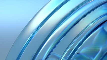 An abstract background of elegant and modern 3D rendering, expressed through a delicate blue curve of a transparent and clear glass plate.