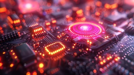 Quantum computing, vibrant colors, digital screens, tech setting, futuristic
