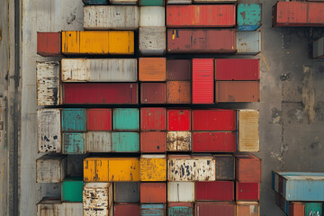 Fototapeta premium Aerial View of Colorful Containers at a Busy Cargo Port