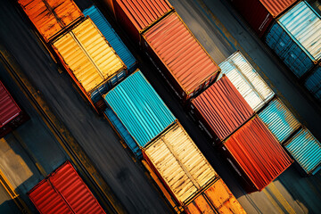 Fototapeta premium Aerial View of Colorful Containers at a Busy Cargo Port