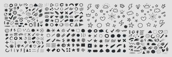 black grunge brush strokes set for design elements on white background illustration