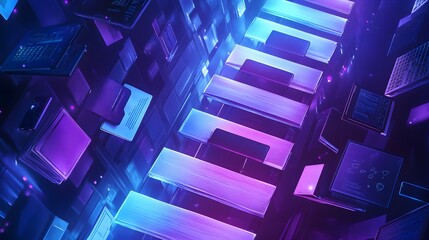 Obraz premium Abstract Neon Glow Technology Background Futuristic Digital Interface Purple And Blue Color Scheme