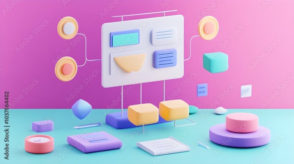Aufkleber 3d abstract geometric shapes colorful shapes pink background ui design elements minimalism