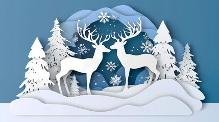 Christmas deer 3d vector papercut