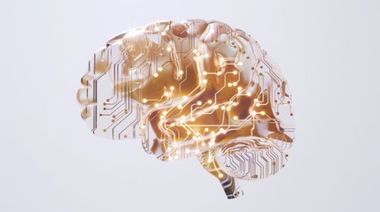 Fototapeta premium a circuit board arranged in the shape of a brain, with electrical currents flowing through its pathways and generating bursts of light