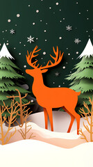 Naklejka premium Christmas deer 3d vector papercut