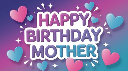 Happy Birthday Mother Greeting Card with Hearts and Stars