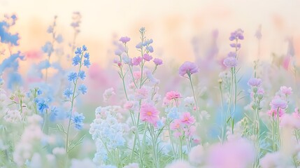 Obraz premium Fields of colorful flowers are scattered throughout the field. with some in the foreground and some in the background.