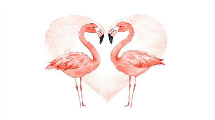 Obraz premium Sweet Watercolor Flamingos in Heart Design