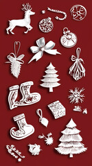 Christmas design elements - doodle xmas symbols 3d vector papercut