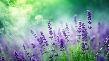 Fototapeta premium Abstract close-up of lavender mist and tropical green pattern