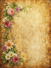 Vintage paper background with delicate floral decorations in the corners