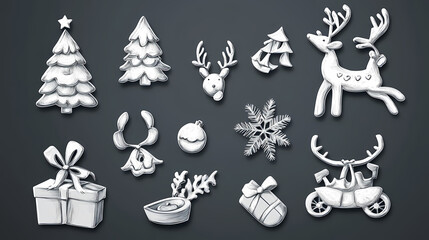 Fototapeta premium Christmas design elements - doodle xmas symbols 3d vector papercut