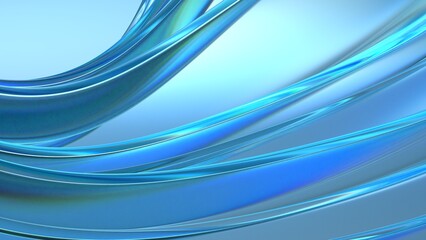 An abstract background representing the elegant and modern delicacy of a blue curved plate made of transparent and clear glass in 3D rendering.