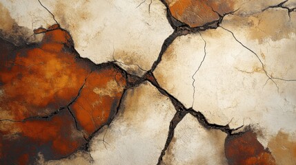 The essence of cracked earth, showcasing sharp geometric lines and a tapestry of deep browns and...