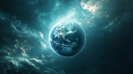 Fototapeta premium A stunning view of Earth illuminated by cosmic light from space at night
