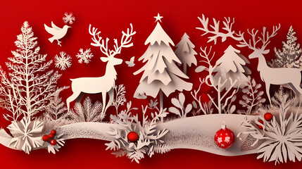 Scandinavian folk christmas 3d vector papercut