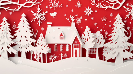 Naklejka premium Scandinavian folk christmas 3d vector papercut