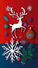 Scandinavian folk christmas 3d vector papercut