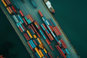Obraz premium Aerial View of Shipping Containers at a Port Terminal