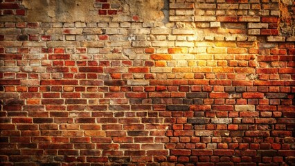 A weathered brick wall bathed in the golden glow of the setting sun, showcasing the intricate texture and history etched into each brick.