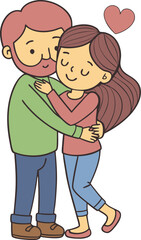 Fototapeta premium Cute couple embracing with heart in cartoon style illustration