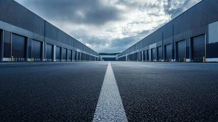 Obraz premium Empty Industrial Area with Storage Units and Clouds