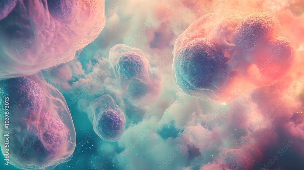 Poster abstract colorful cloudscape with glowing particles