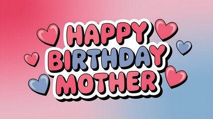 Cartoon Happy Birthday Mother Greeting with Hearts
