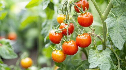 Fresh Red Tomatoes Growing on Vine in Garden