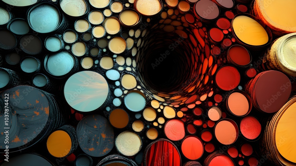 Poster abstract colorful circles pattern with black hole background