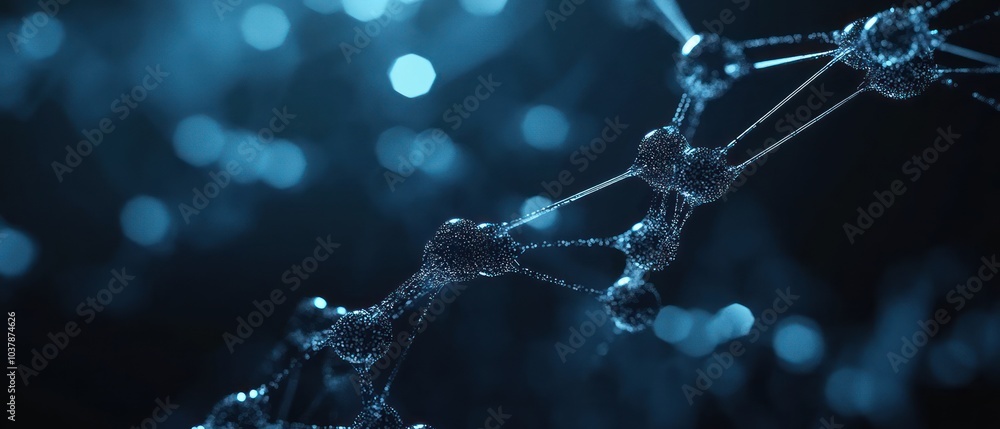 Poster abstract representation of molecular structure with blue glowing polygons and connections