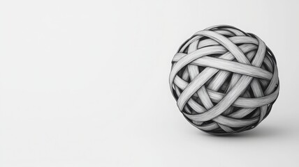 A textured ball made of intertwined strips, isolated on a white background.