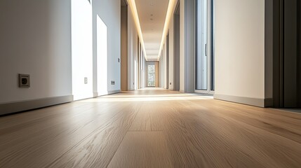 Obraz premium Bright and Modern Hallway with Wooden Flooring