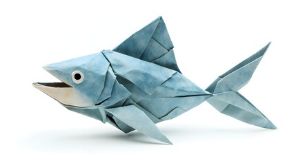Origami Paper Fish Craft Blue Handmade Folded Animal