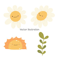 Cute Floral and Cute Character Vector Illustration for Kids and Nature-Themed Designs