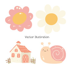 Cute Floral and Cute Character Vector Illustration for Kids and Nature-Themed Designs