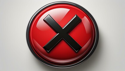 Obraz premium red button with a black cross symbol centered on a clean white background, representing cancellation or error in a sleek, minimalist design
